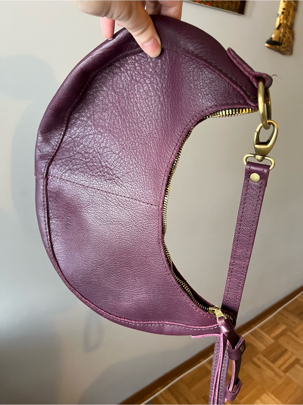 Portland Leather Goods (PLG) Women's Half-Moon Nora Leather Shoulder Bag in Plum